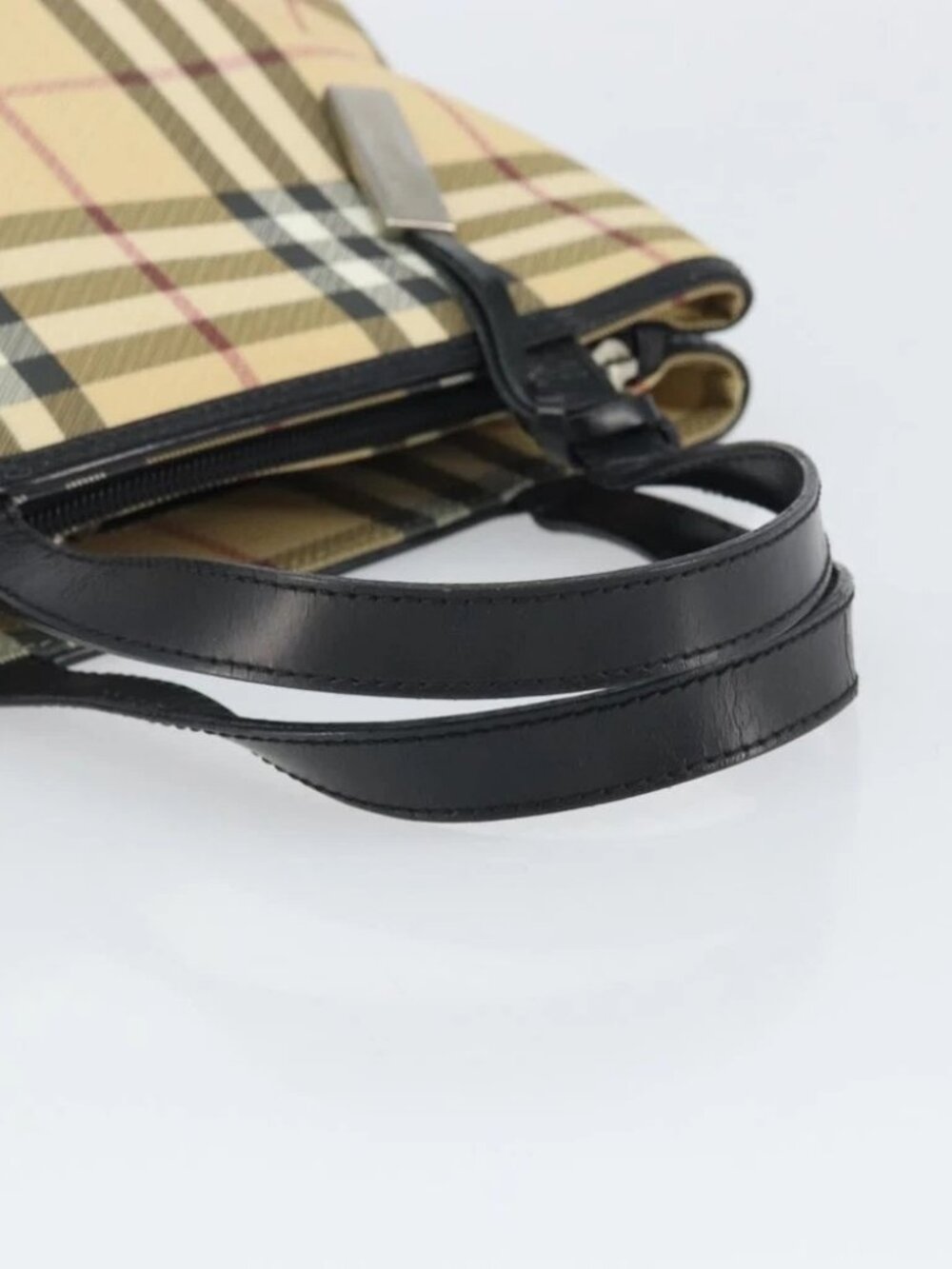 BURBERRY Nova Check Hand Bag PVC Beige Black Silver - Picture 8 of 15